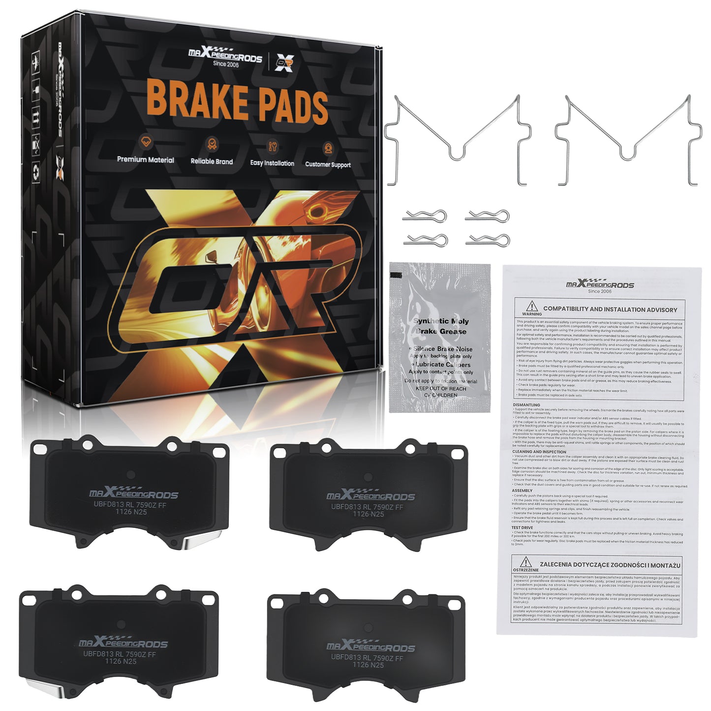 Front Ceramic Brake Pads Set compatible For Lexus GX460 2010-2023/GX470 2003-2009 D976
