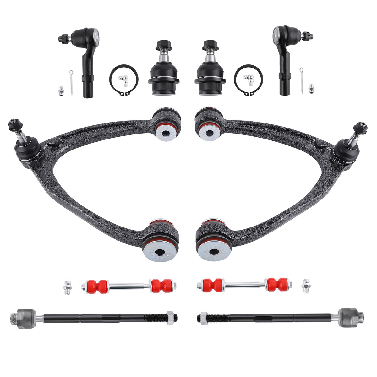 10x Front Upper Control Arms Ball Joints Tie Rods For 07-13 compatible For Chevy Silverado 1500