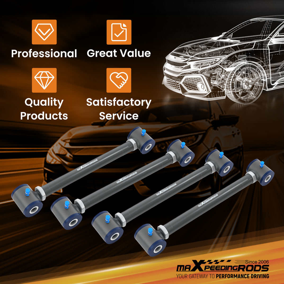 4Pcs Rear Control Arms compatible For Honda Accord 2003-2007 Camber Toe Suspension Kits