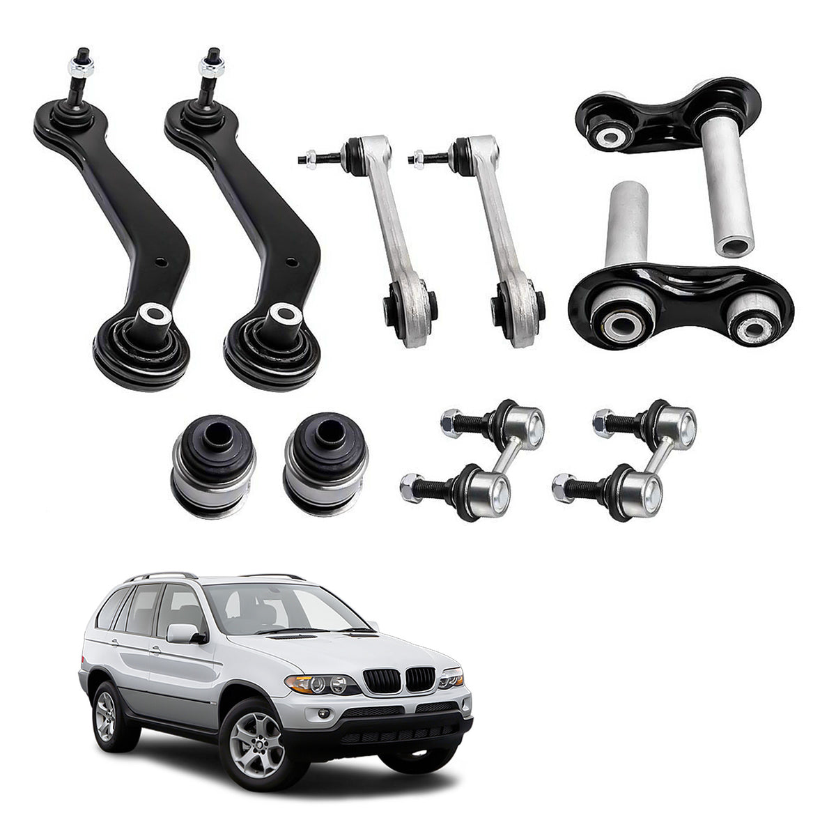 10 Pcs Rear Control Arms Kit compatible For BMW X5 2.5i/3.0i/4.4i M62/4.4i N62/4.6is/4.8is