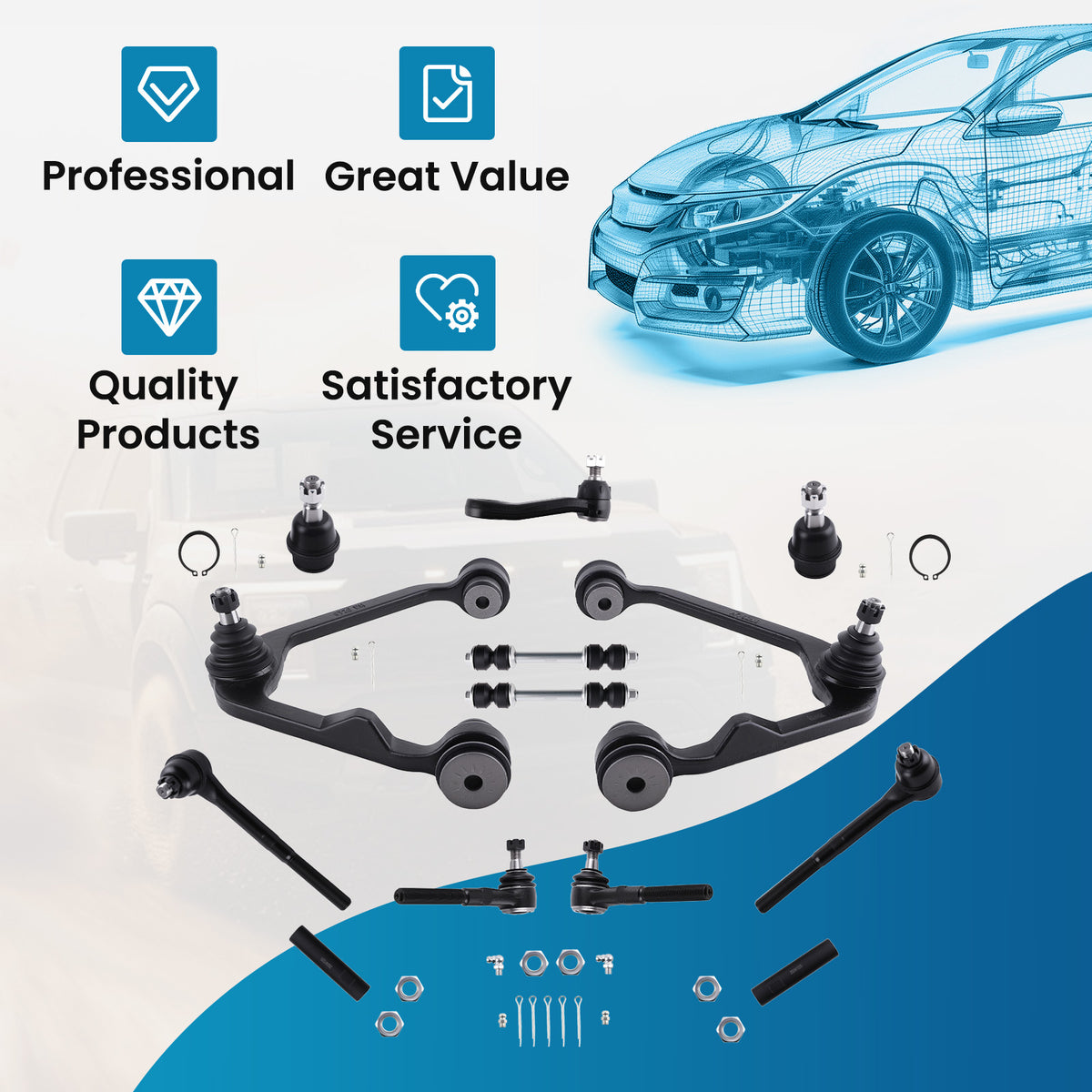 13x Front Control Arm Tierods Sway Bar Links compatible For Ford F-150 F-250 Expedition RWD