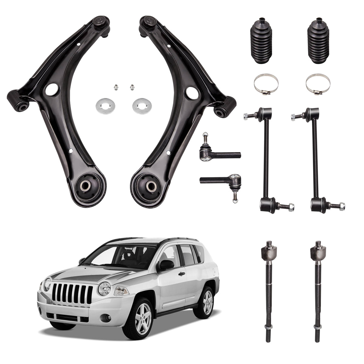 10x Front Lower Control Arm Sway Bar Tie Rod For 2007-2017 compatible For Jeep Compass Patriot