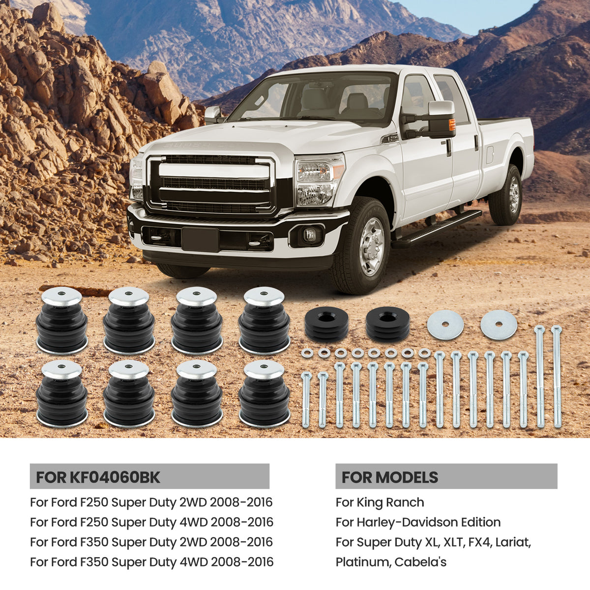 Body Cabs Mount Kit LHRH compatible For Ford F250 F350 compatible For Super Duty 2008-16 2WD 4WD
