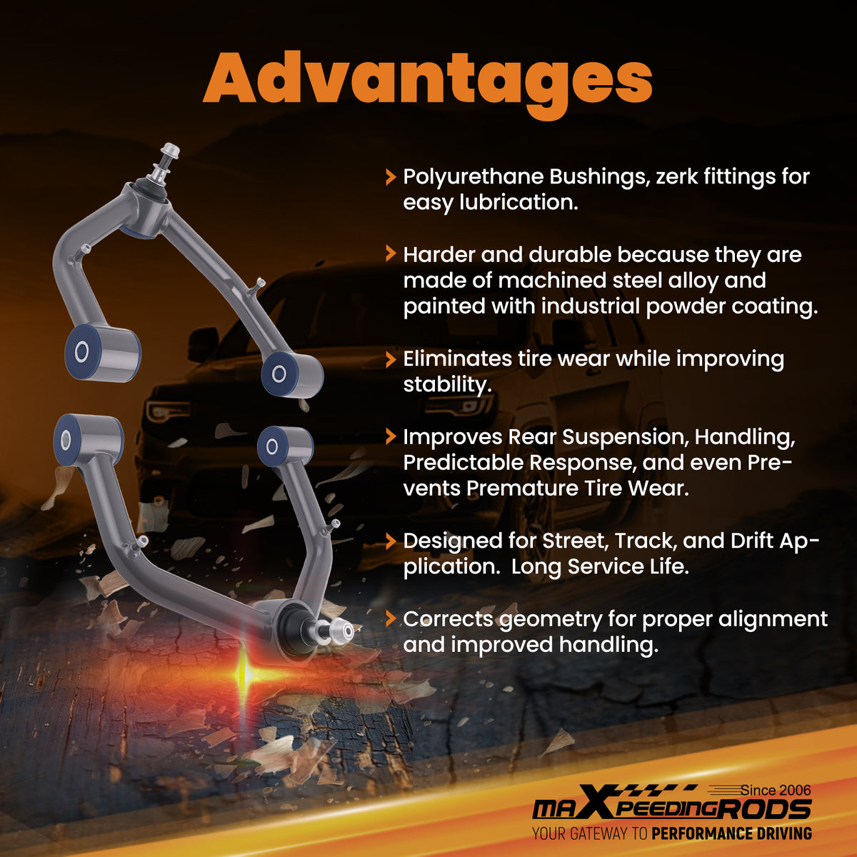 Front Upper Control Arms 2-4 Lift compatible For Chevrolet Silverado Sierra 4X4 1999-2006