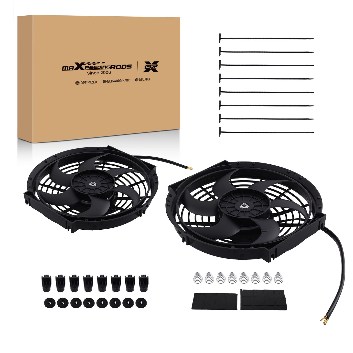 10 inch Black Plastic Cooling Fan Assembly 800CFM for Universal Radiator Fitment