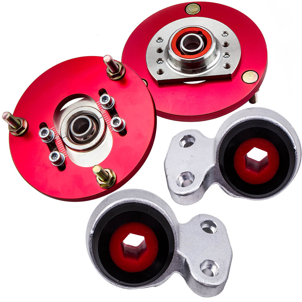 Front Top Mounts Camber Plates + Heavy Duty Control Arm Bushing compatible For BMW E46