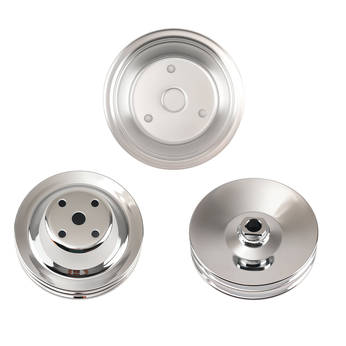 Long Water Pump Pulley fit For Small Block compatible For Chevy 2 Groove 305 350 Chrome Steel