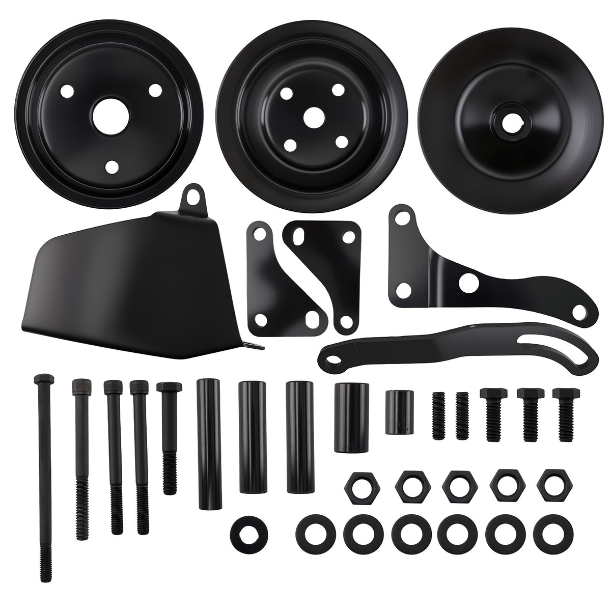 V-Belt 1/2 Groove Long Water Pump Pulley Kit Black Steel For Complete SB compatible For Chevy