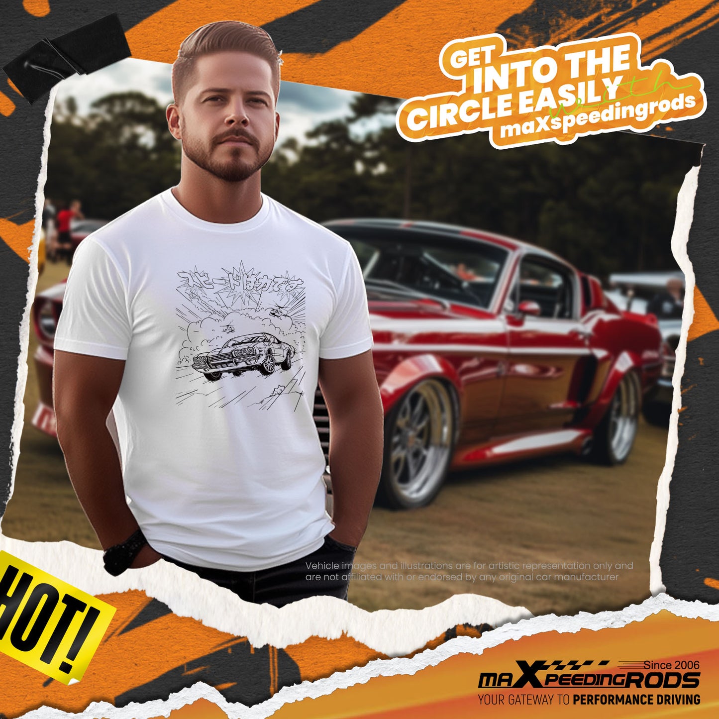 Vintage CarPalm Trees Graphic T-Shirt for Car Culture Enthusiasts Breathable