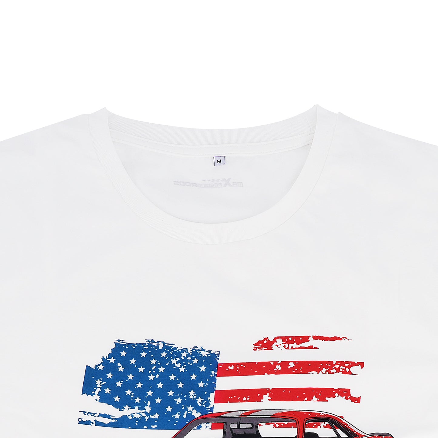 Funny Racing Car Graphic T-Shirt for Vintage USA Flag Muscle Car Classic Design, Size M