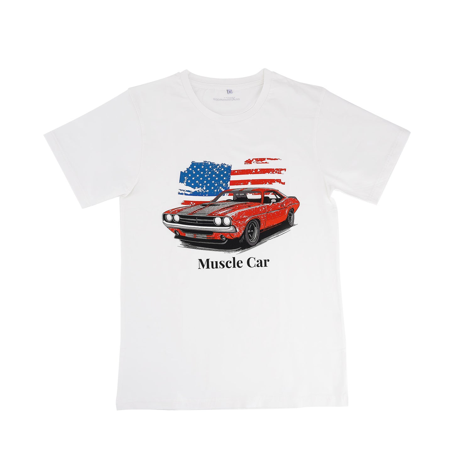 Culture T-Shirt -Compatible for White Men’s Vintage American Flag Classic Car T-Shirt Crew Neck