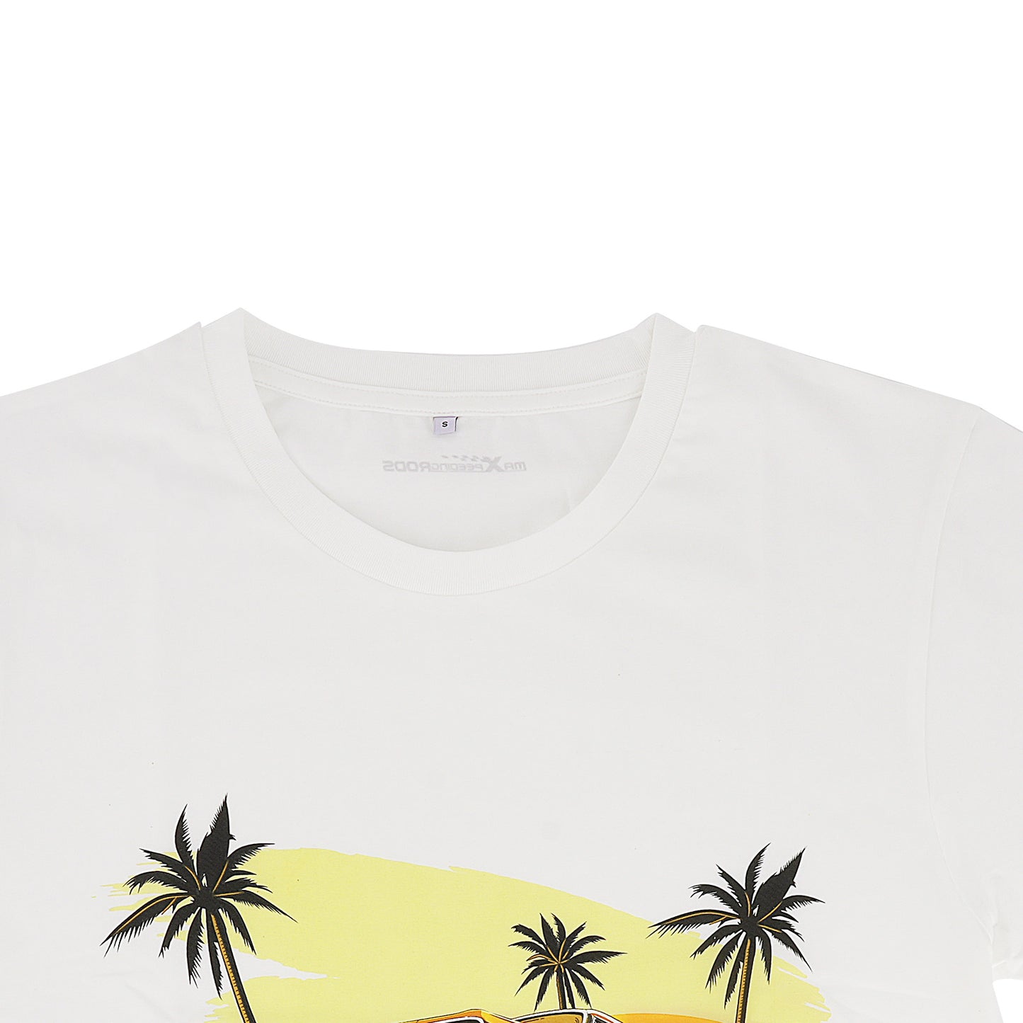 Beach Scene Lowrider Jumping Car Art Mens T-Shirt Breathable Oversized Streetwear Top, Size S