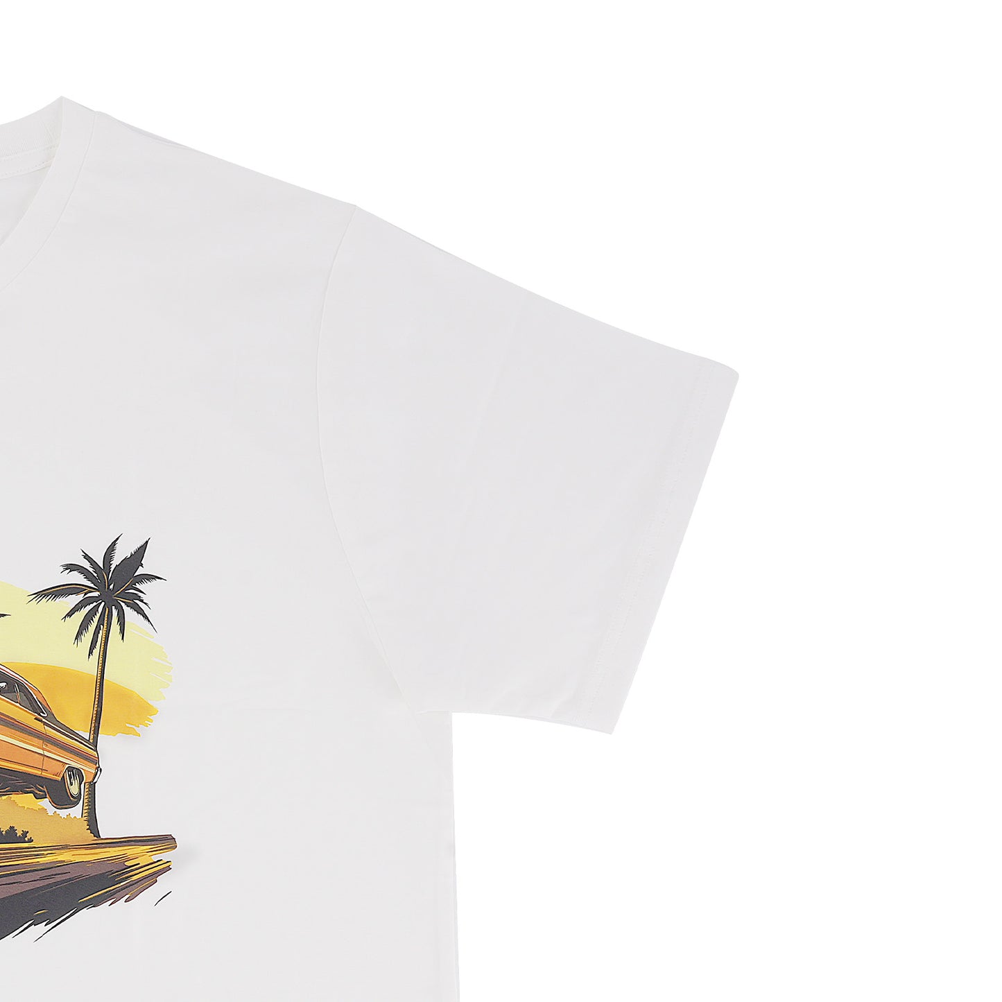 Beach Scene Lowrider Jumping Car Art Mens T-Shirt Breathable Oversized Streetwear Top, Size XL