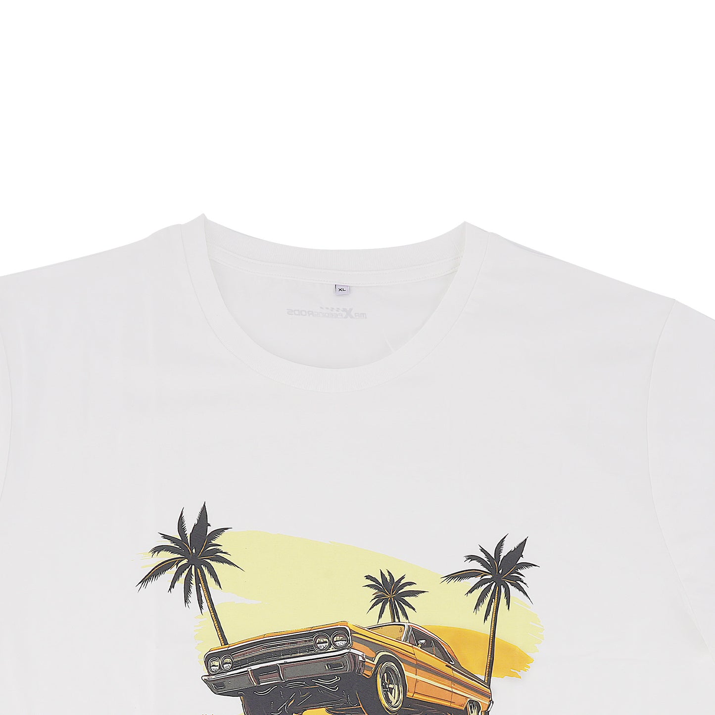 Beach Scene Lowrider Jumping Car Art Mens T-Shirt Breathable Oversized Streetwear Top, Size XL