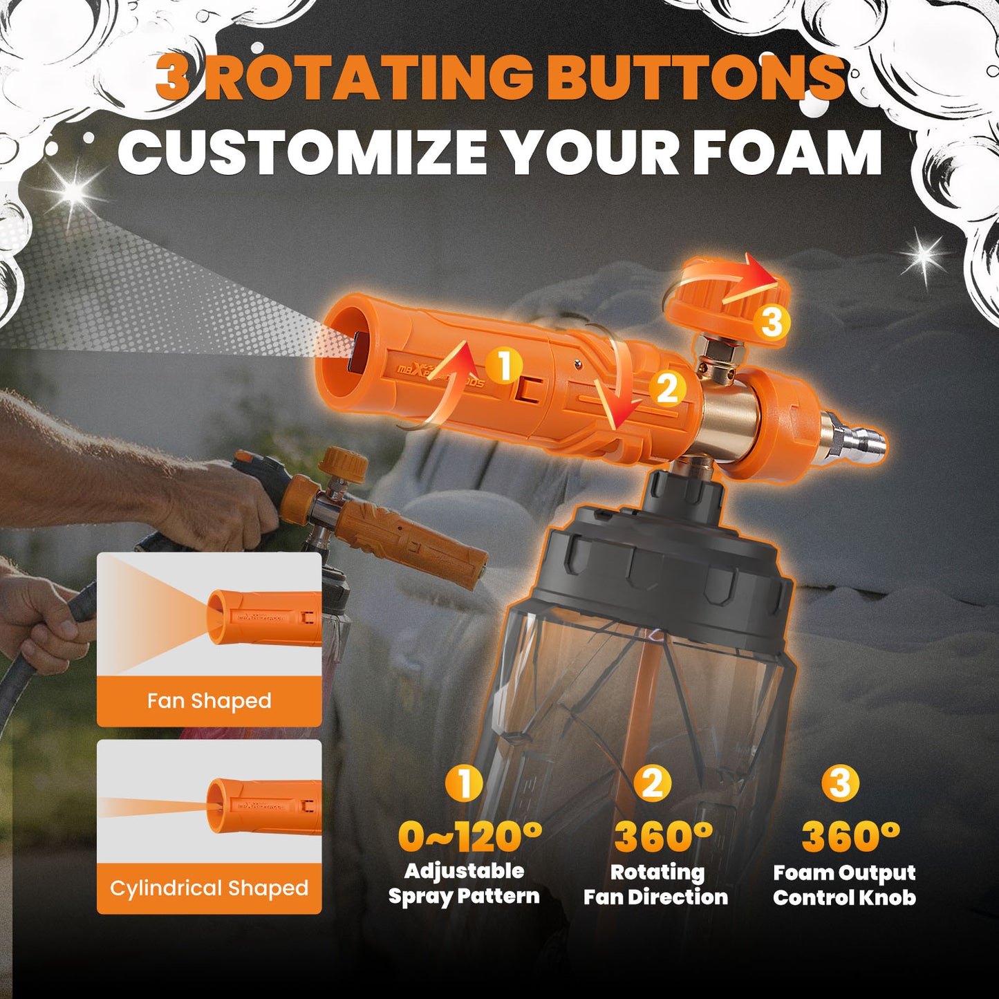 Wide Mouth Foam Cannon for Pressure Washer with 1/4 Quick Connect, 1.15/1.25mm Nozzle