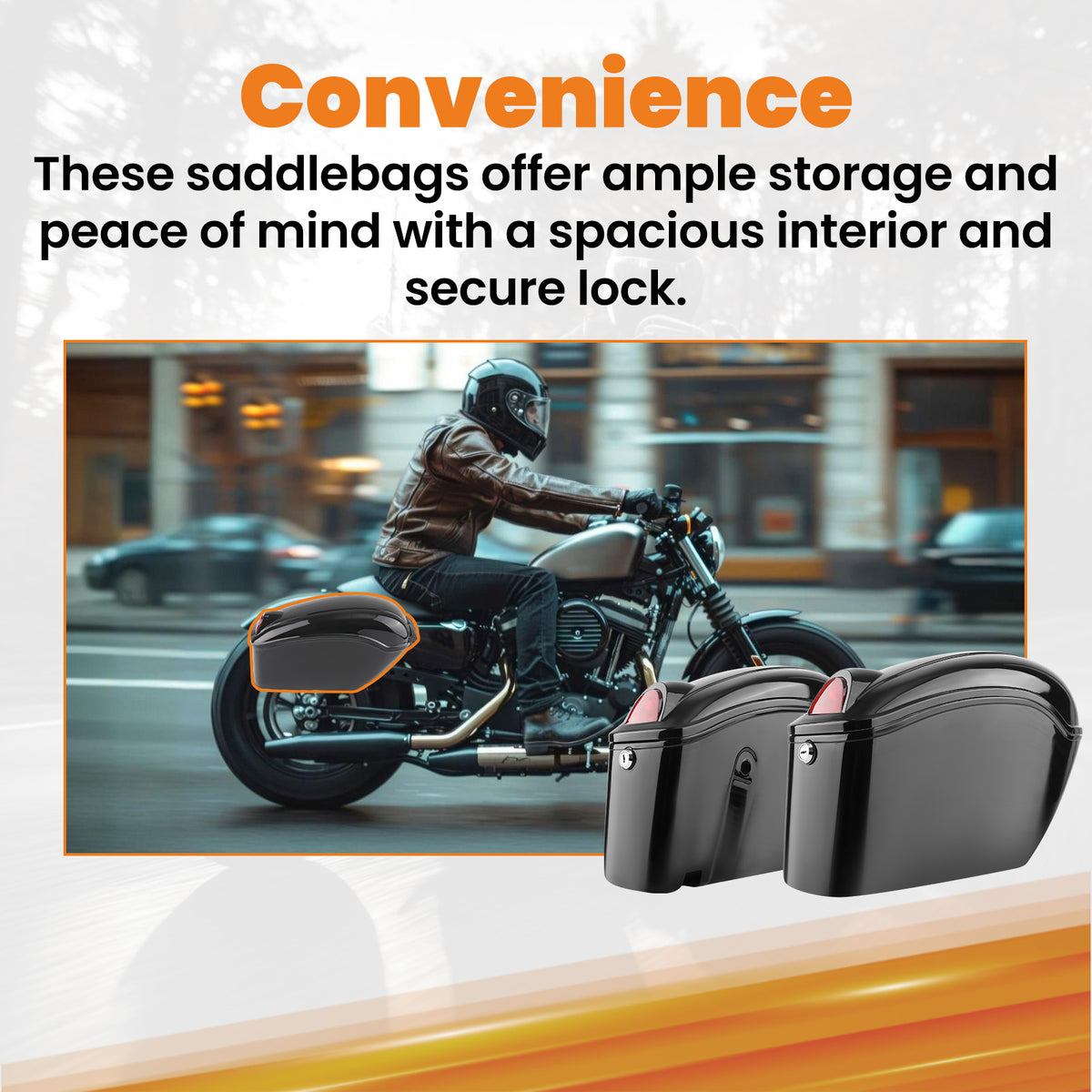 Black Hard Saddle Bags Trunk Luggage compatible For Harley Honda Yamaha 48*30*16cm