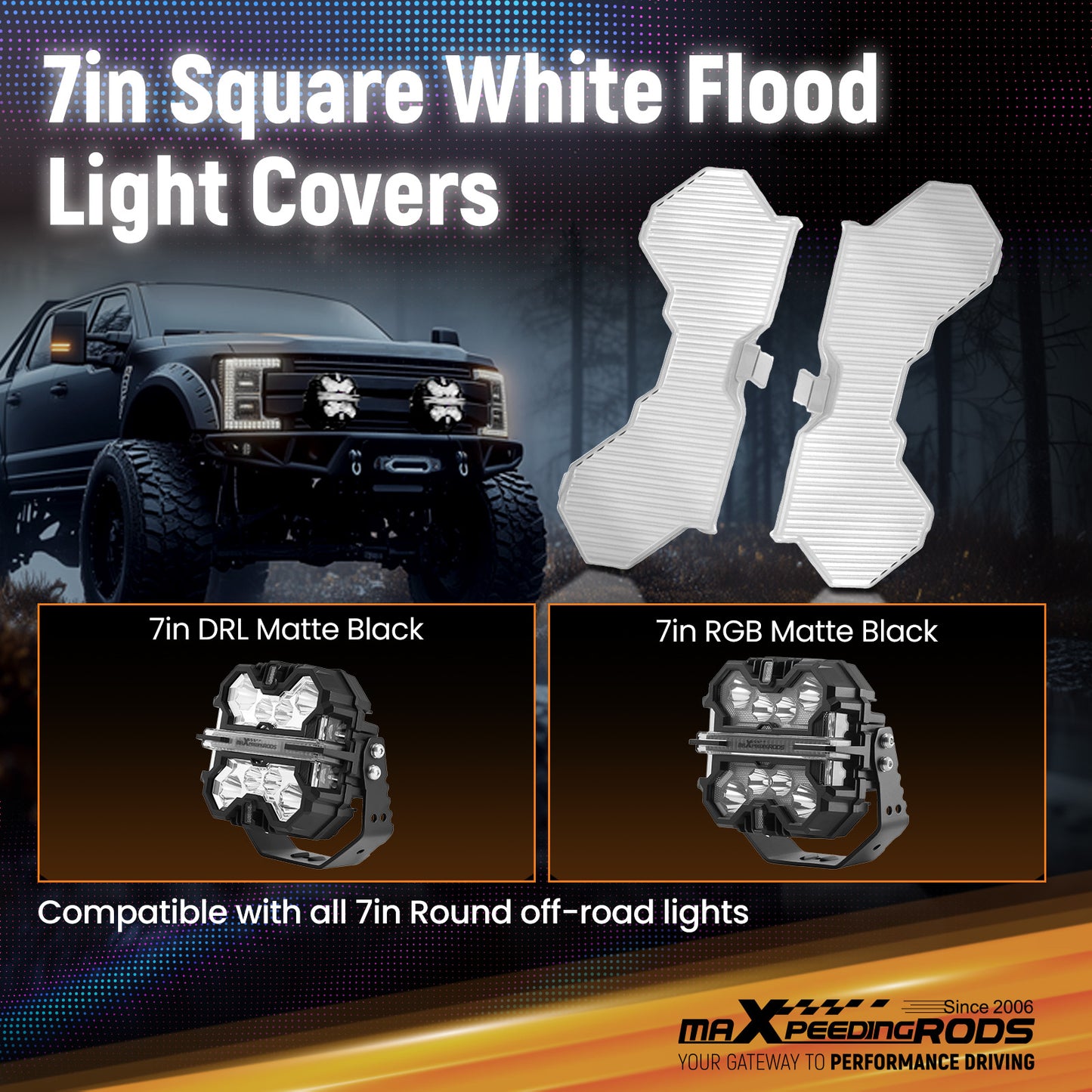 Square Driving Light Cover For 7 LED Crosshair Series Waterproof