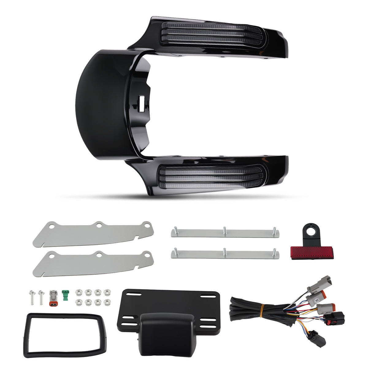 Rear Fascia compatible For Harley Touring 14-Later LED Fender Smoke Tail Light ABS