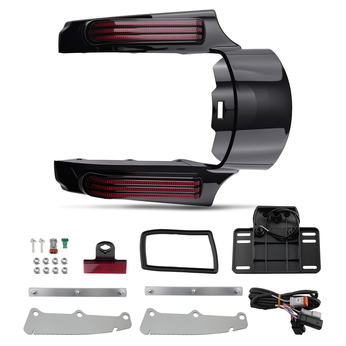 Black ABS LED Fender Fascia compatible For Harley Touring 14+ Rear Tail Light