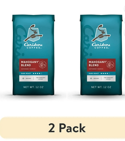 (2 pack) Caribou Coffee Mahogany Blend Premium Dark Roast Ground Coffee, Arabica, 12 oz