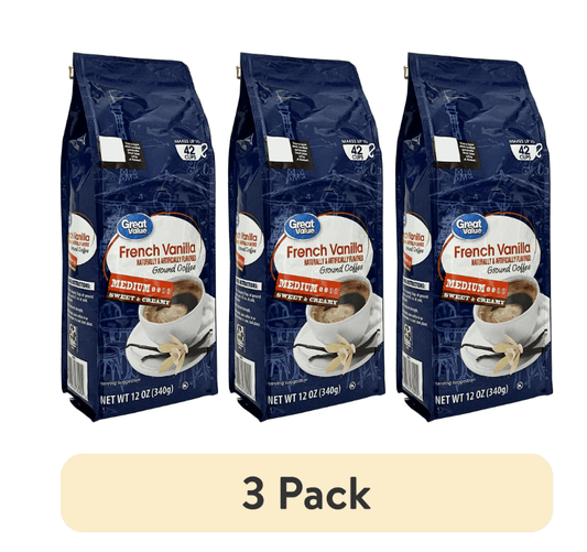 (3 pack) Great Value French Vanilla Medium Roast Ground Coffee, 12 oz, Bag