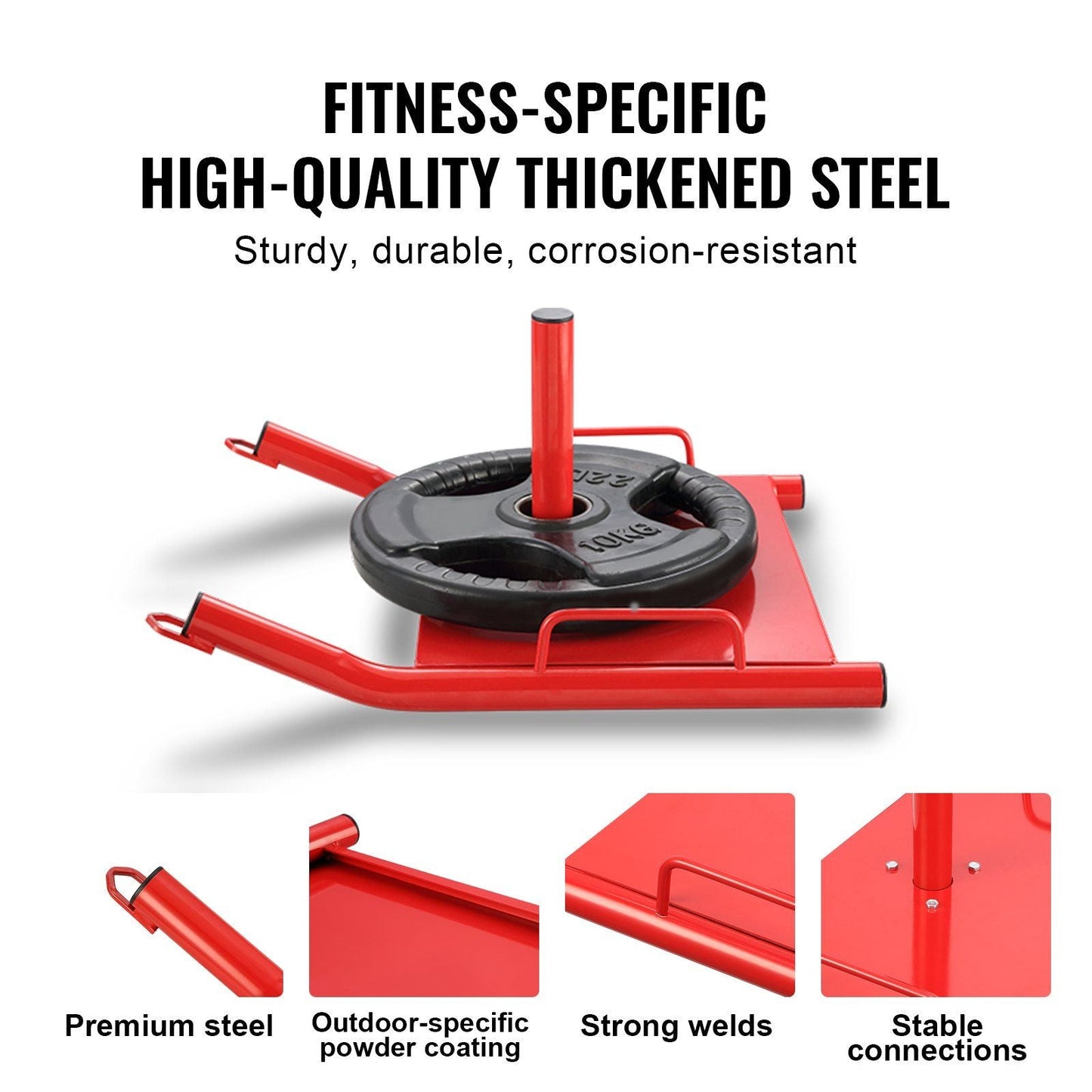 Weight Training Pull Sled, Fitness Strength Speed Training Sled, Steel Power Sled Workout Equipment for Athletic Exercise and Speed Improvement, Suitable for 2" Weight Plate, Red