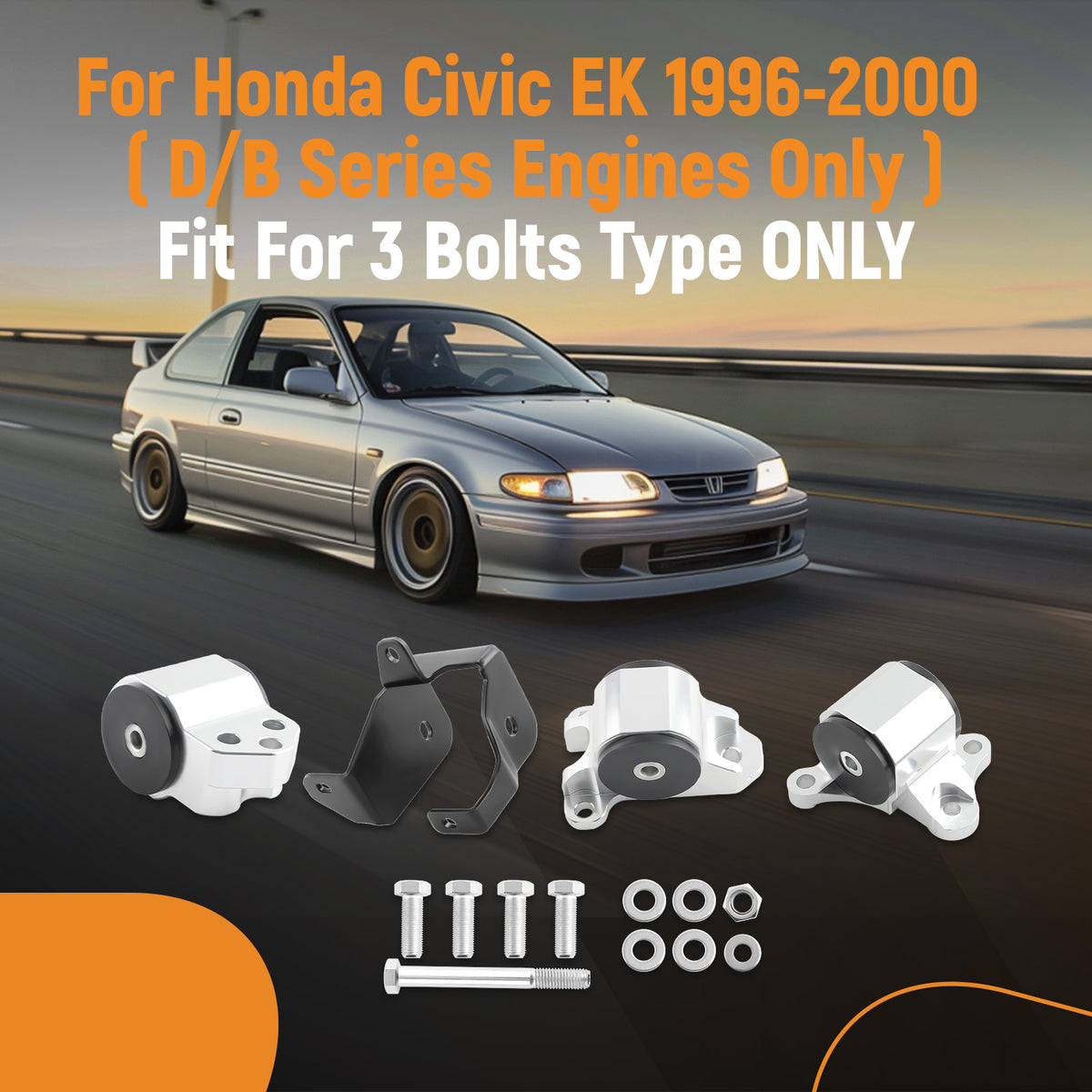Billet 3 Bolt Engine Swap Mount Kit compatible For Honda Civic EK B/D Series 1996 1997-2000
