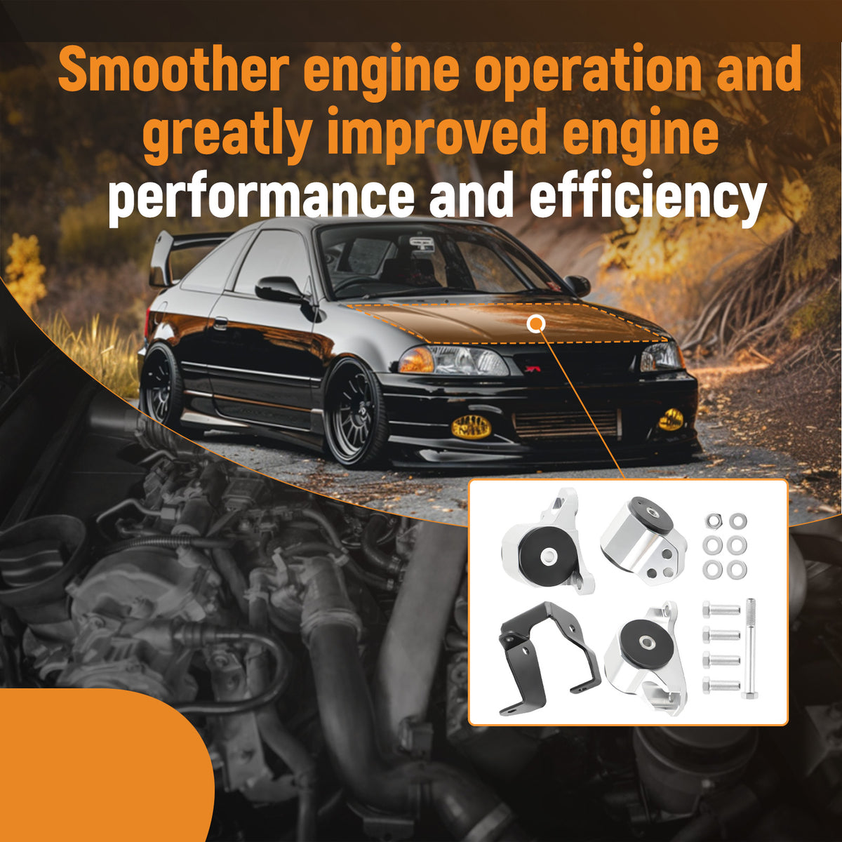 Billet 3 Bolt Engine Swap Mount Kit compatible For Honda Civic EK B/D Series 1996 1997-2000