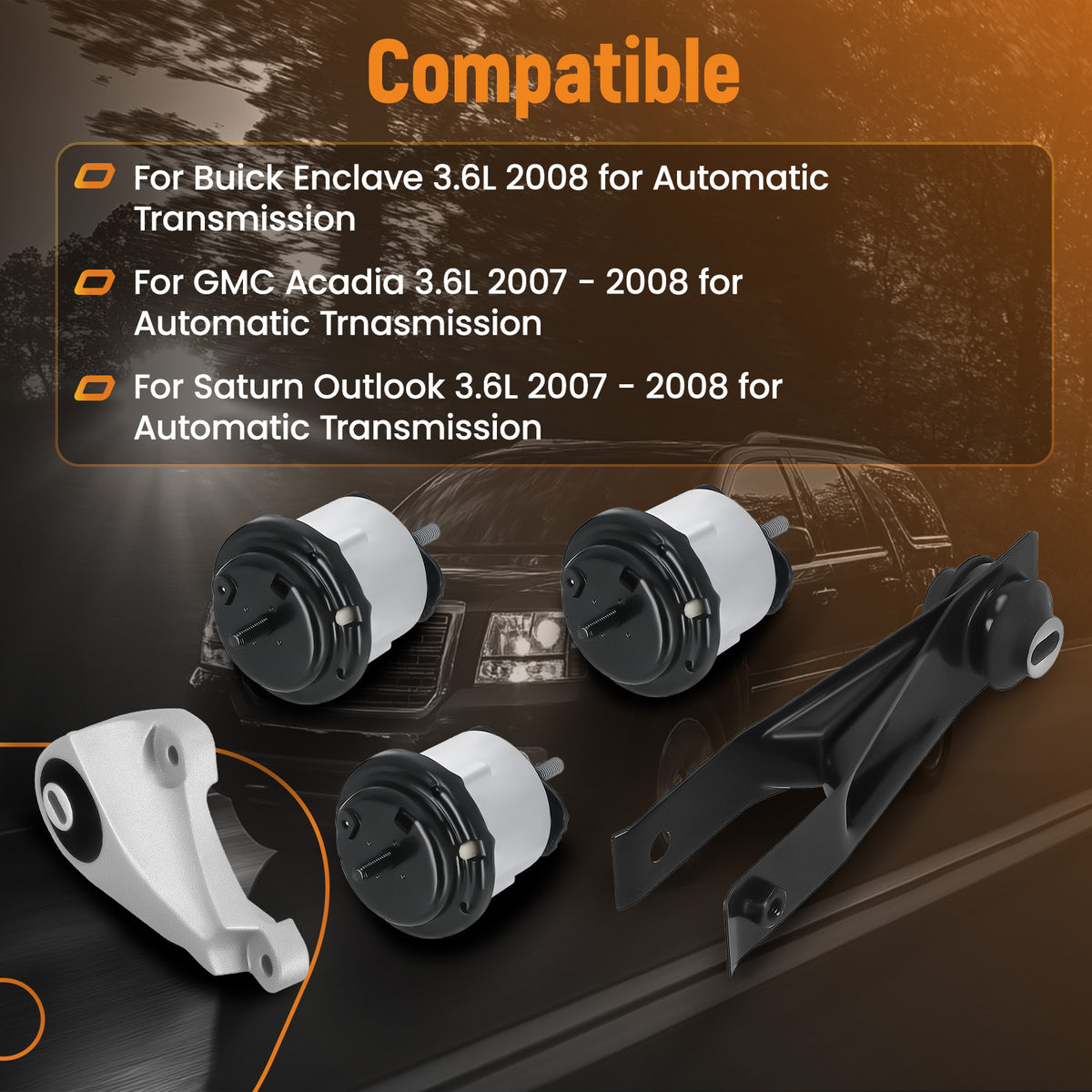 5Pcs MotorTrans Mount compatible For Buick Enclave 2008/ Compatible For GMC Acadia 2007-2008 A5426