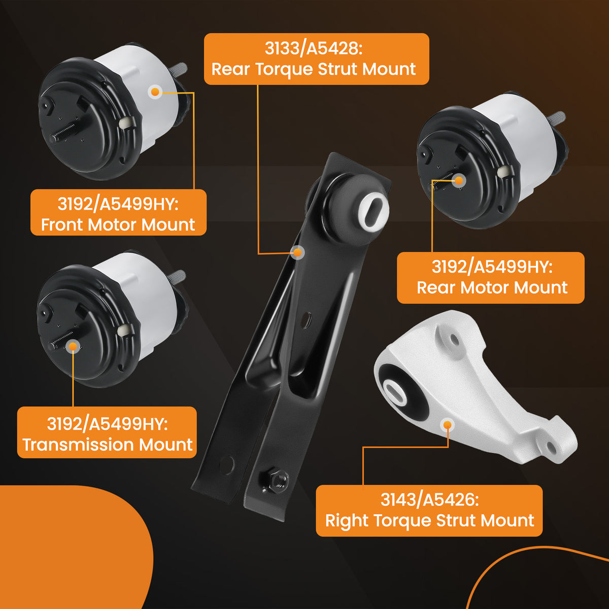 5Pcs MotorTrans Mount compatible For Buick Enclave 2008/ Compatible For GMC Acadia 2007-2008 A5426
