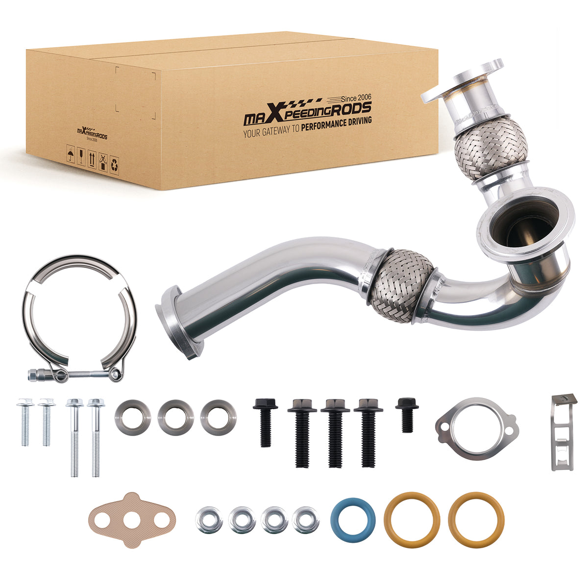Exhaust Turbo Up Pipe Assembly compatible For Ford Powerstroke 6.0L 2003-07 Stainless Steel