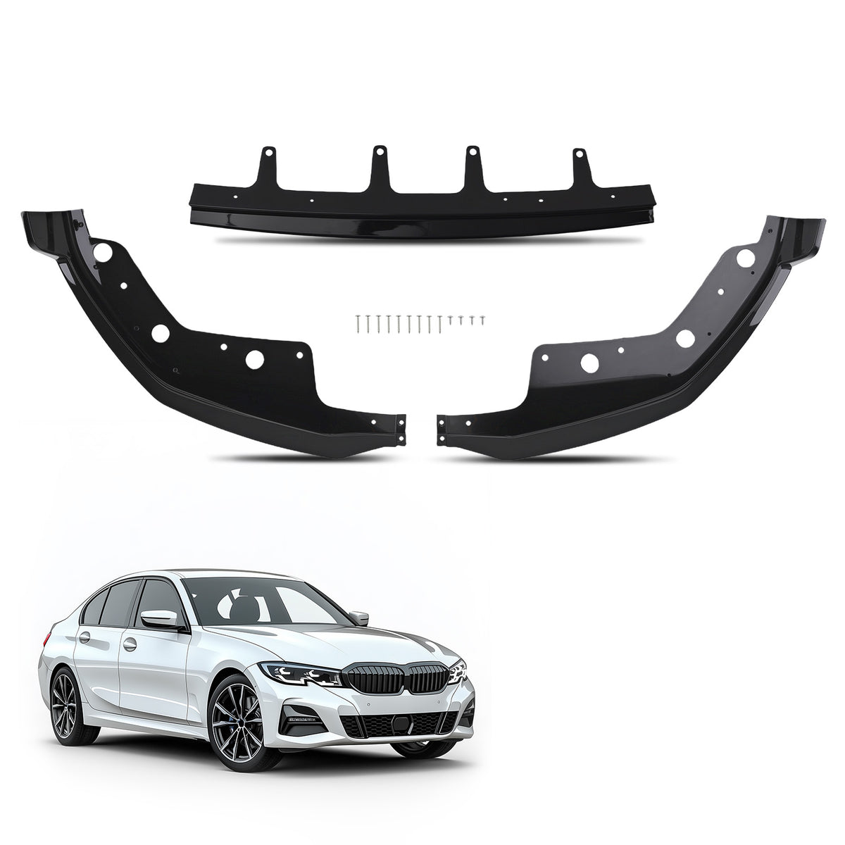 Front Aero Kit Extension compatible For BMW G20 330i M340i 2019-2022 Black 3PC Set