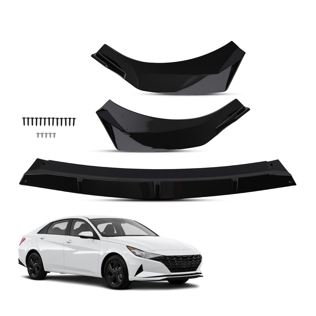 Front Bumper Cover Guard compatible For Hyundai Elantra 2021-2024 Gloss Black Plastic Lip