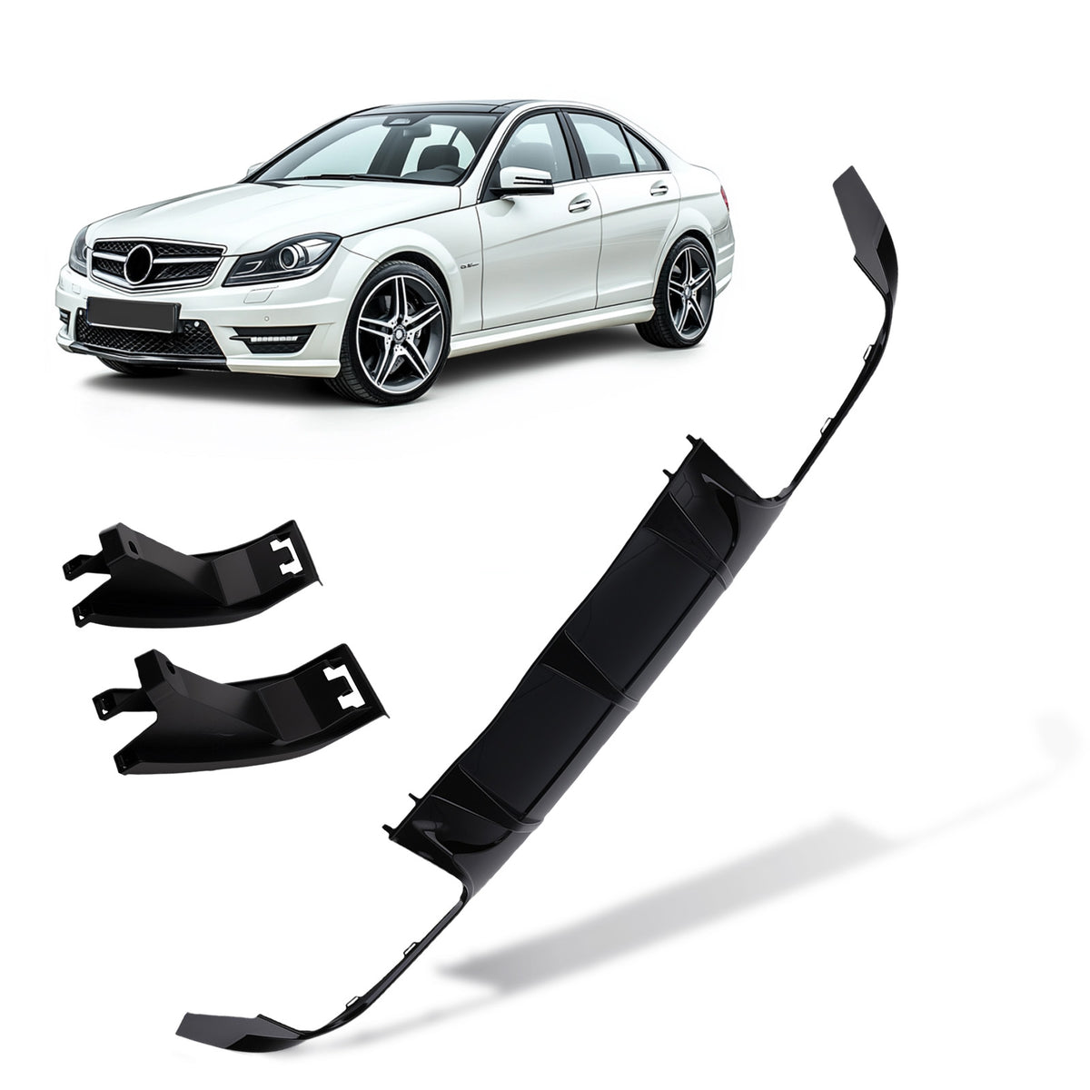 AMG Style Diffuser compatible For Mercedes C Class W204 2012-2015 Gloss Black Plastic