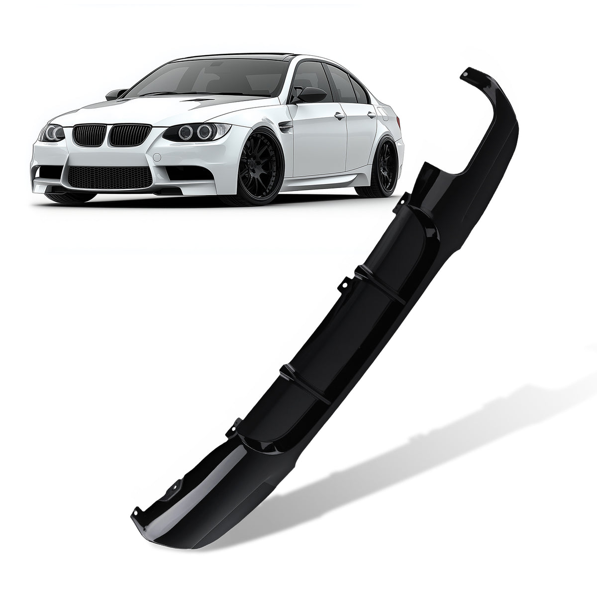 Black M Style Lip compatible For BMW E90 E91 M-Sport 2005-2013 PP Twin Exhaust PerFormance