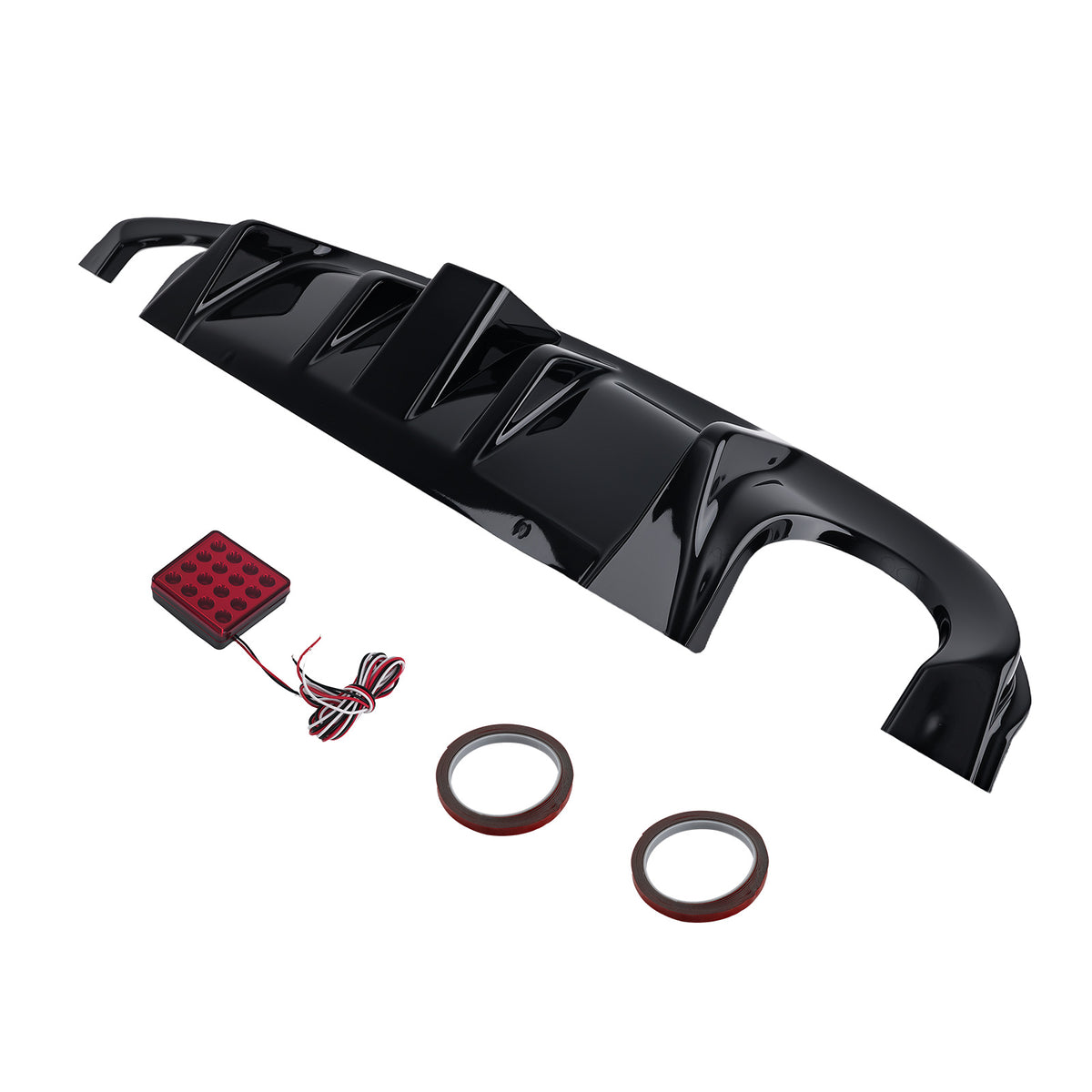 Glossy Black Rear Bumper Diffuser W/ Led Brake Light compatible For Infiniti Q50 2014-2017