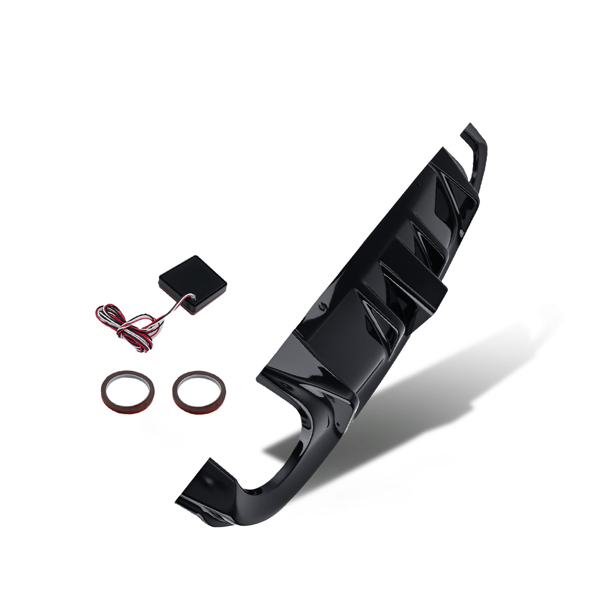 Glossy Black Rear Bumper Diffuser W/ Led Brake Light compatible For Infiniti Q50 2014-2017