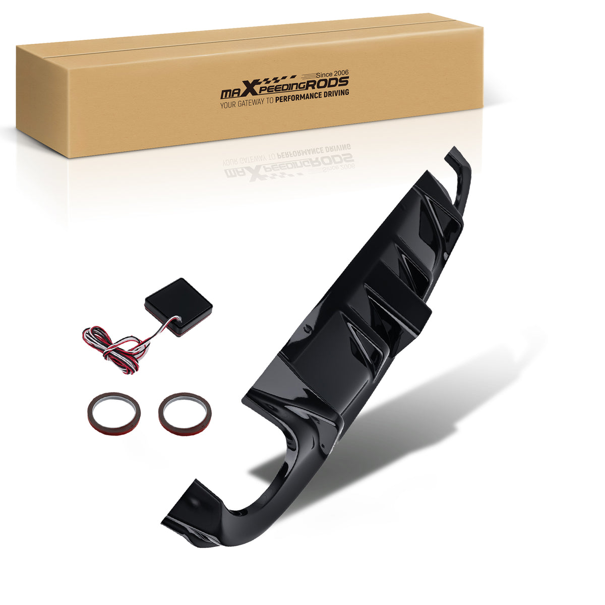 Glossy Black Rear Bumper Diffuser W/ Led Brake Light compatible For Infiniti Q50 2014-2017