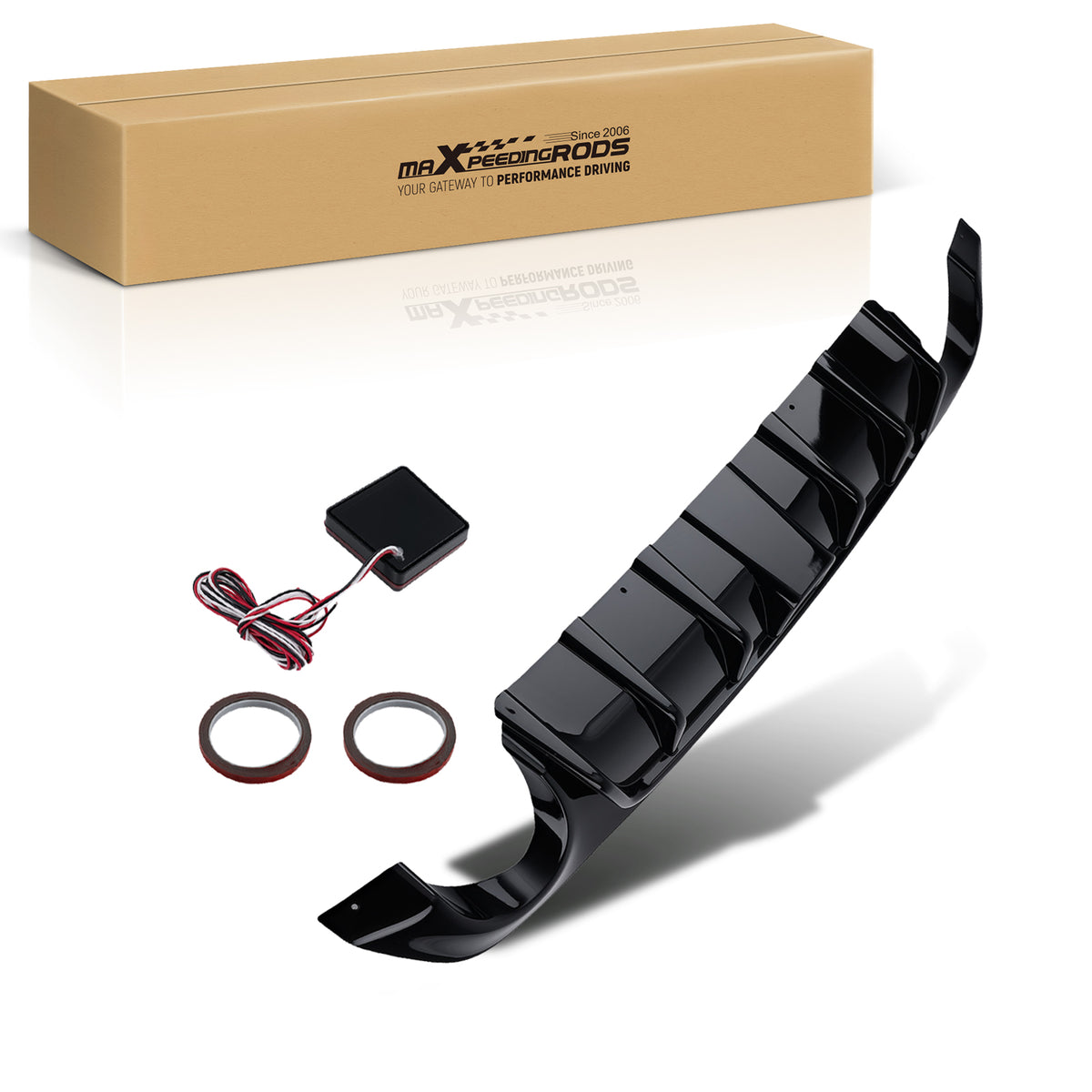 Glossy Black Rear Bumper Diffuser Lip W/ LED Light For 2018-22 2023 compatible For Infiniti Q50