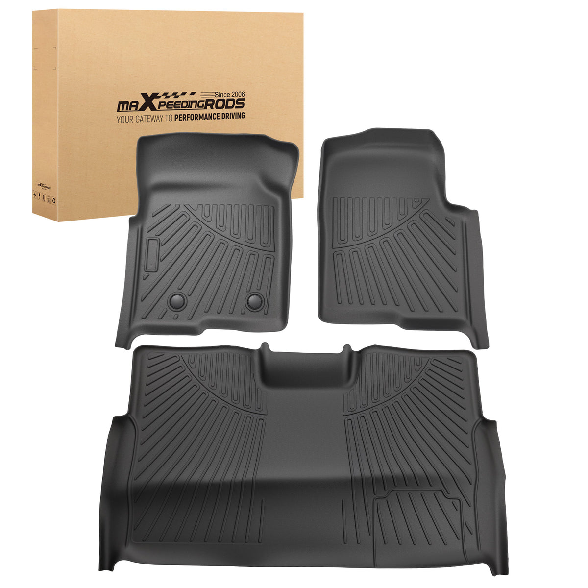 3-Piece Floor Mats Set compatible For Ford F-150 SuperCrew Cab 2010-2014 Black TPE