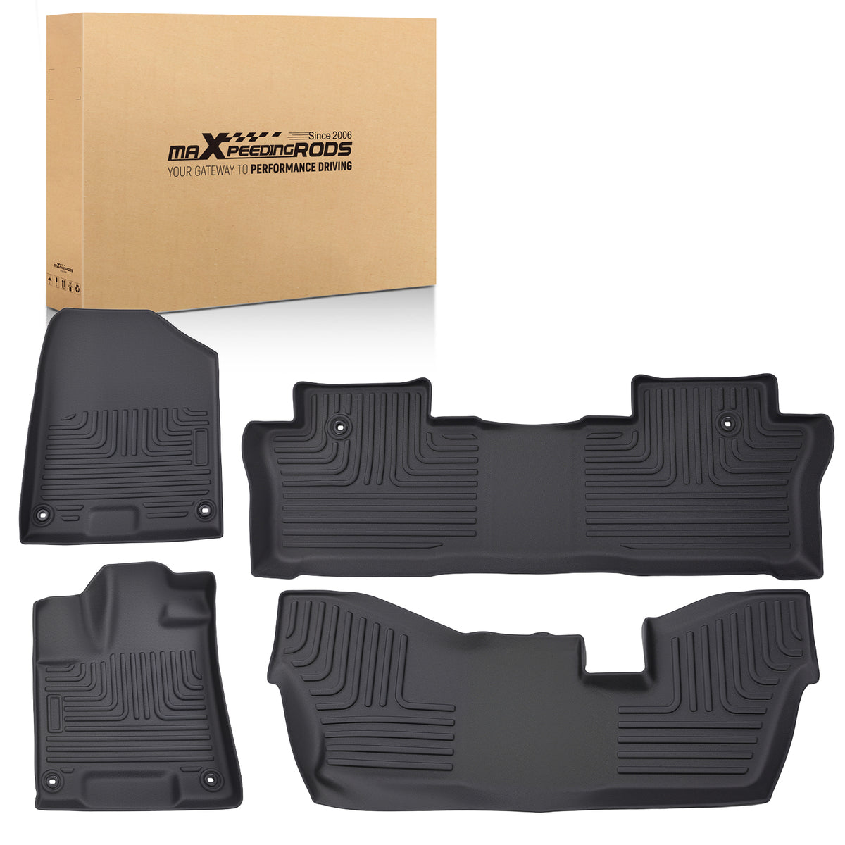 Carpet Floor Mats compatible For Honda Pilot 8 Passenger 2016-2022 TPE All  Weather Black