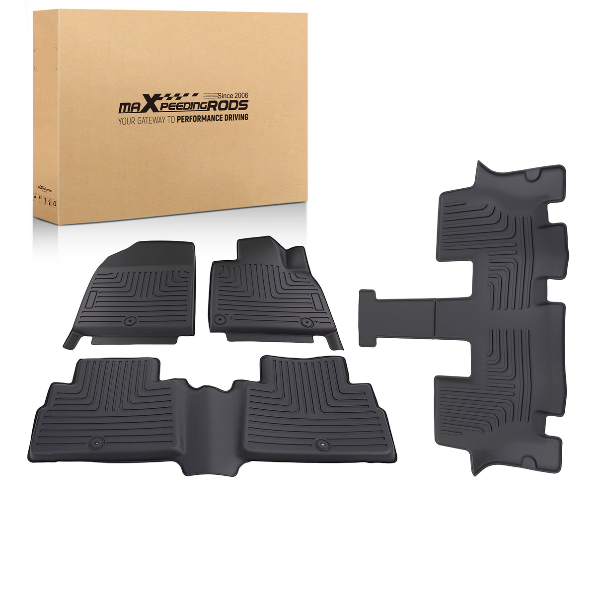 3-Row Floor Mats Liner compatible For Kia Telluride 2020-2025 TPE Rubber Black All  Weather