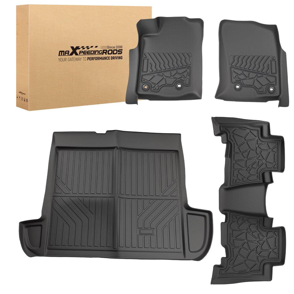 3D Floor MatsCargo Liner Set compatible For Toyota 4Runner 2013-2024 5-Seats Black TPE