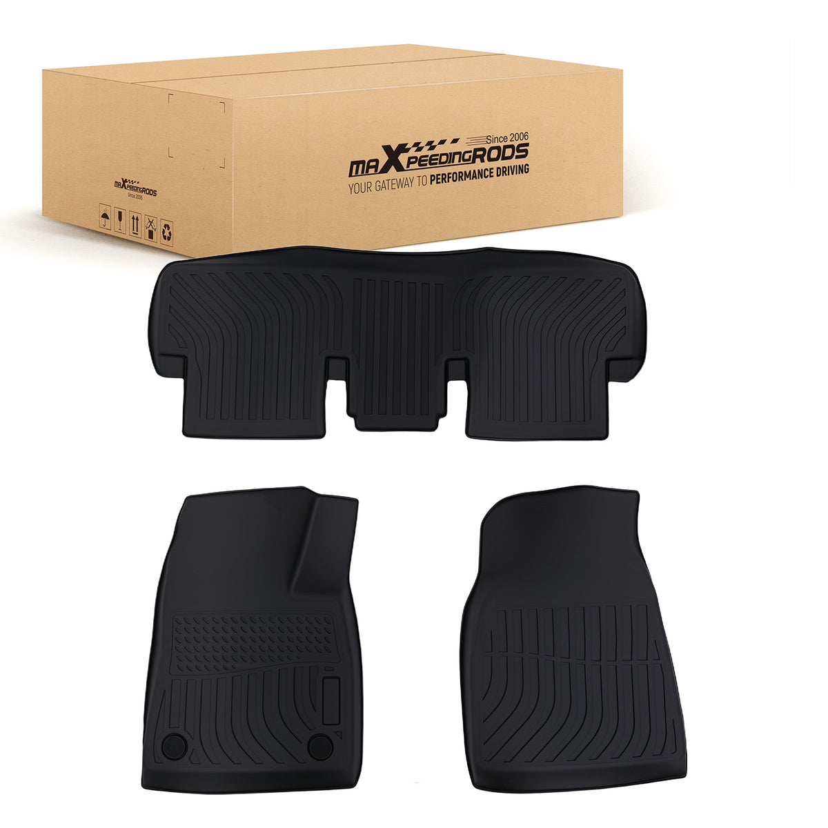 Black TPE Carpet Floor Mats compatible For Tesla Model 3 2024 2025 All  Weather Car Mat