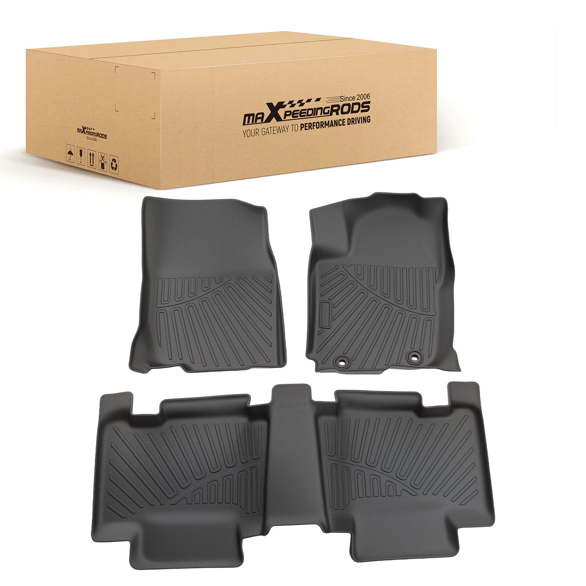 3-Piece Floor Mats compatible For Toyota RAV4 2013-2018 Black TPE Rubber FrontRear Set