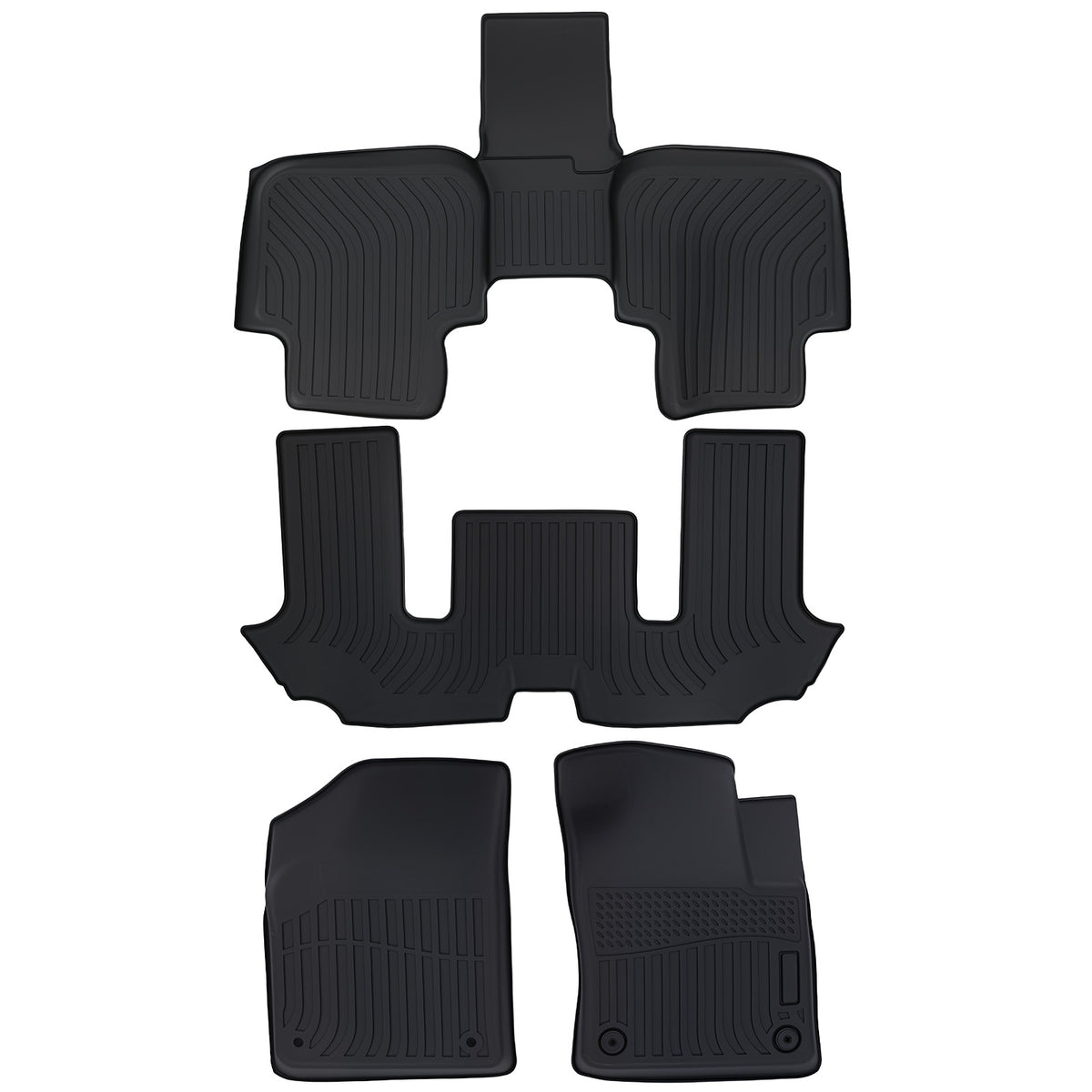 All- Weather Black Floor Mats Liner compatible For Volkswagen Atlas 2018-2025 TPE 6 Seats