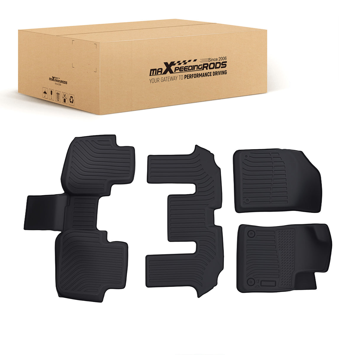 All- Weather Black Floor Mats Liner compatible For Volkswagen Atlas 2018-2025 TPE 6 Seats
