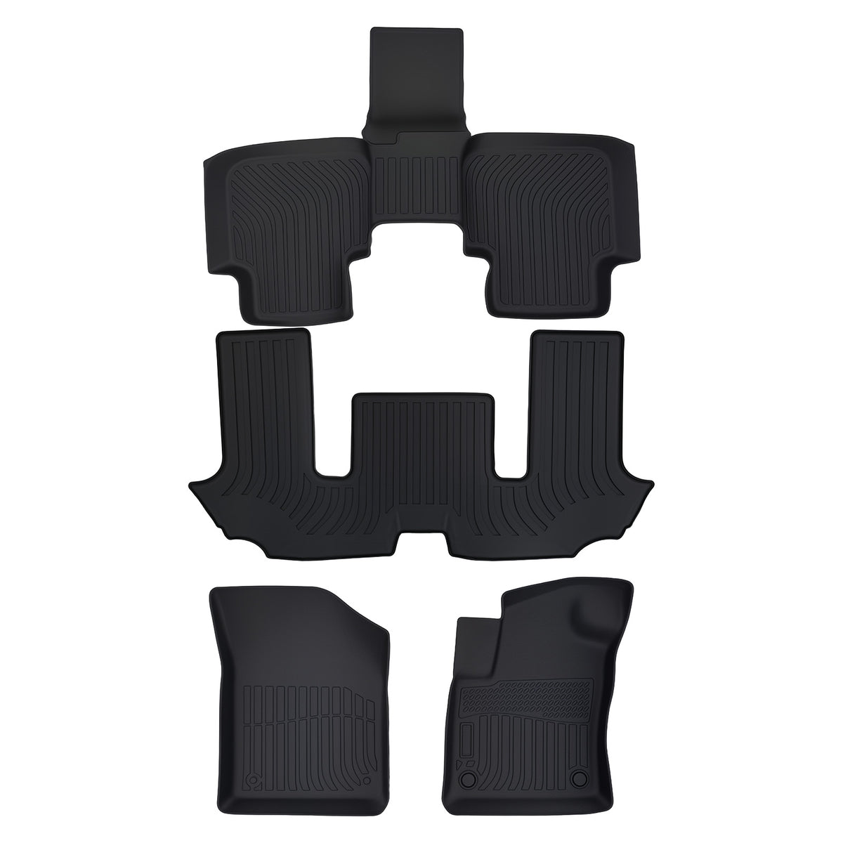 All- Weather Black Floor Mats Liner compatible For Volkswagen Atlas 2018-2025 TPE 6 Seats