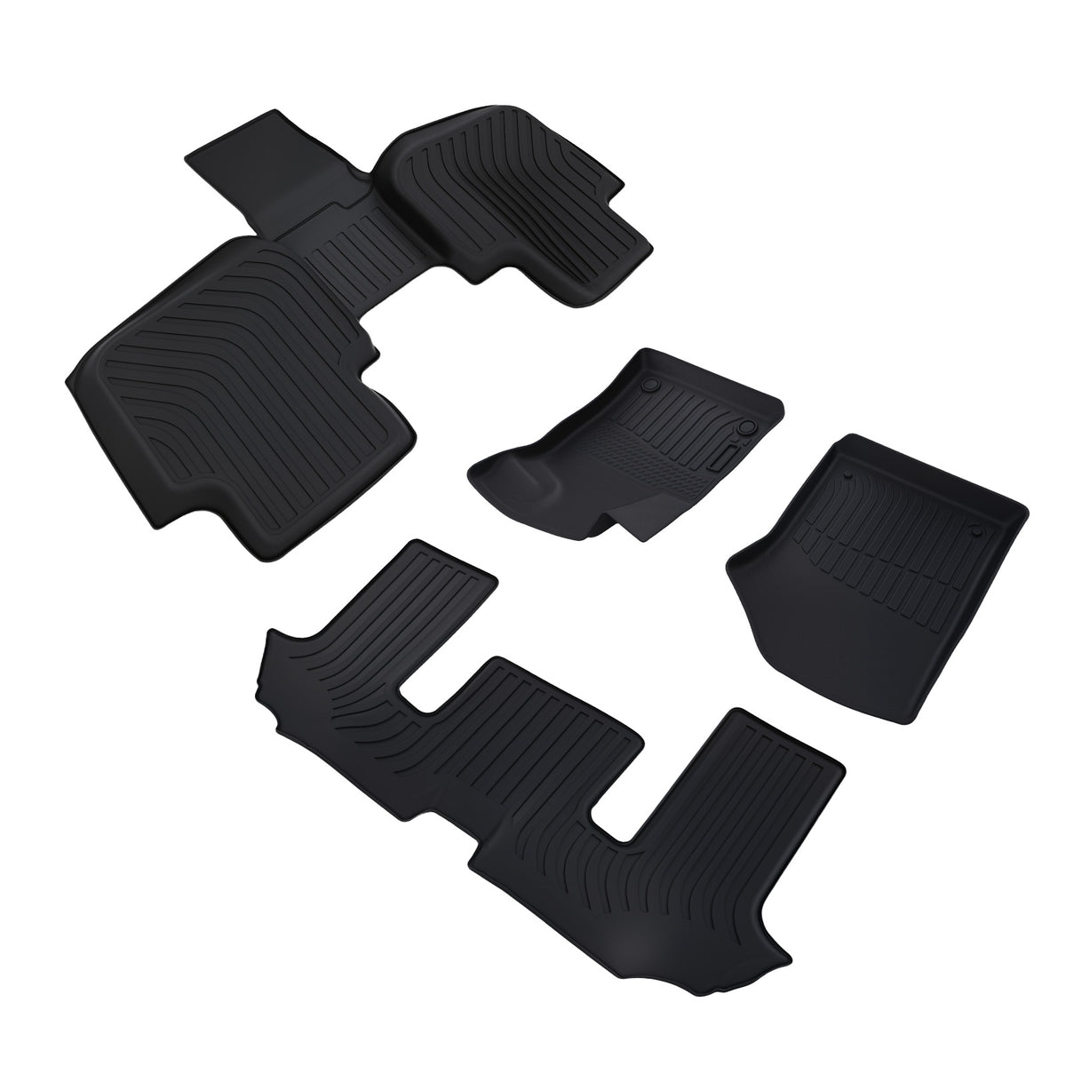All- Weather Black Floor Mats Liner compatible For Volkswagen Atlas 2018-2025 TPE 6 Seats