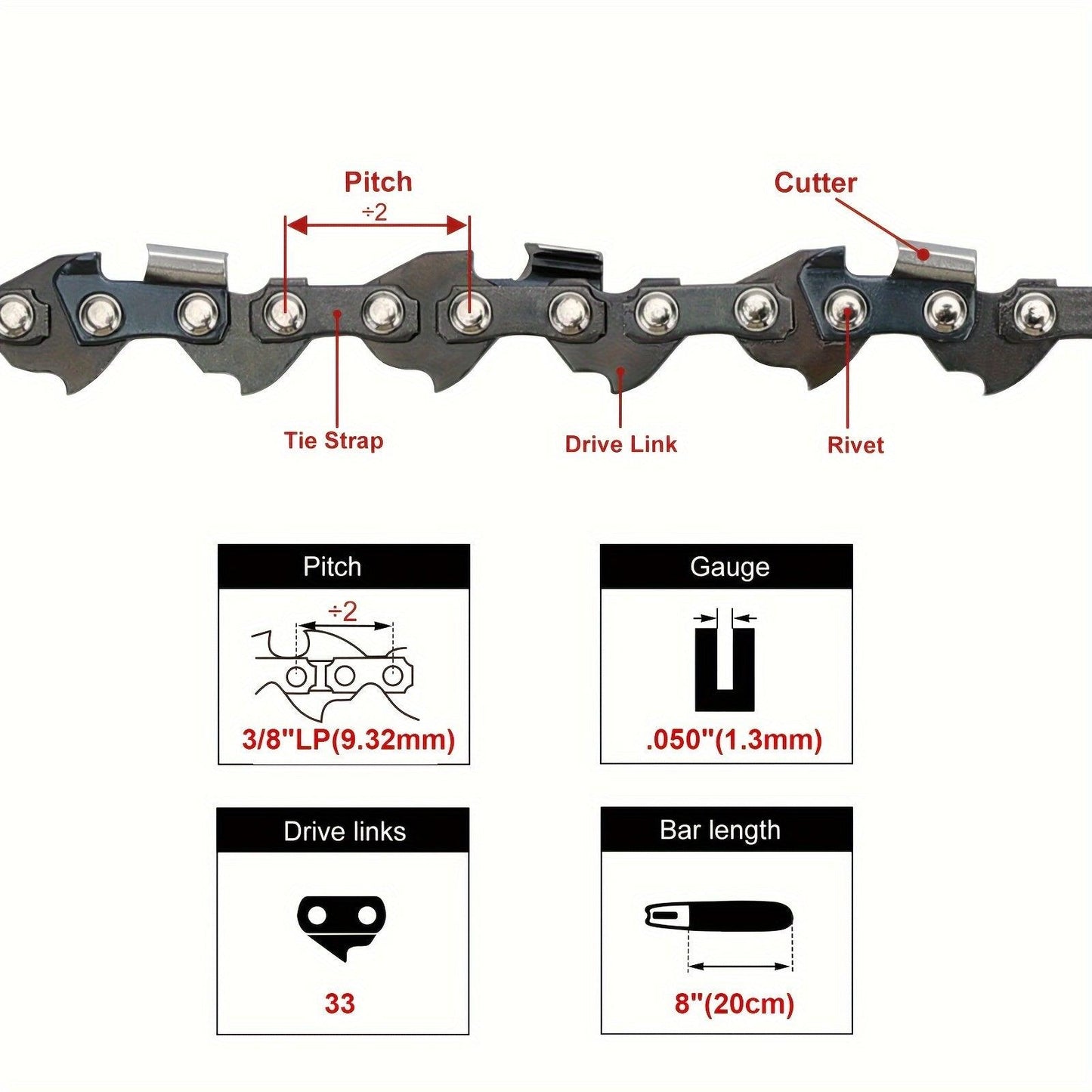 S33 Chainsaw Chain for Remington RM4050 RM4050B Sun Joe SWJ800E SWJ802E Pole Saw